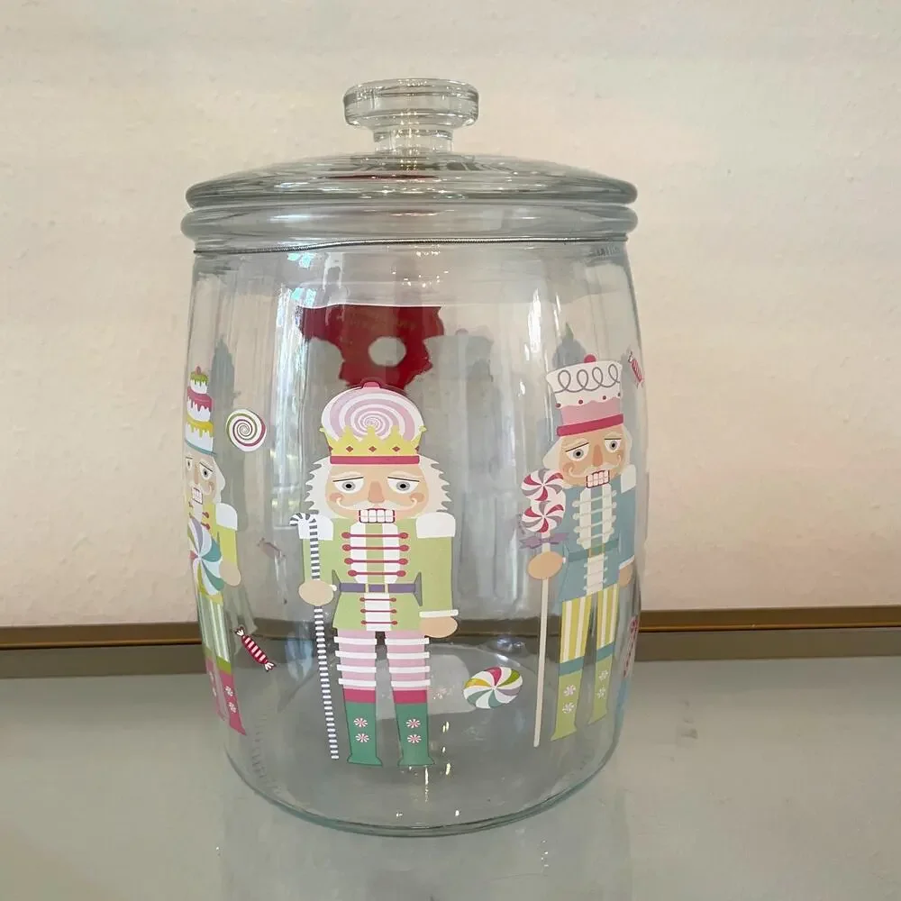 10 Strawberry Street Nutcracker Glass Canister Jar CHRISTMAS Holiday Storage NEW